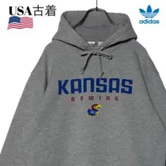USA古着 アディダス カレッジパーカー グレー M カンザス大学 スウェット