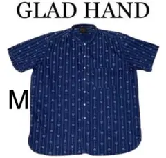 希少 GLADHAND 総柄 スタンドカラーシャツ インディゴ M 半袖シャツのサムネイル