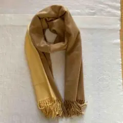 【美品】カシミヤリバーシブルストール（イエロー×キャメル）