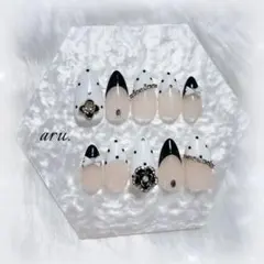 ネイルチップ ドット 量産型 ワンホン 黒フレンチガーリー 韓国 ちゅるん