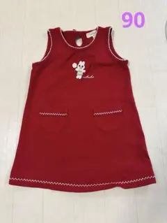 HusHusH ベビーワンピース 90cm うさぎ刺繍 レッド　赤　ノースリーブのサムネイル