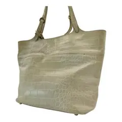 FURLA クロコ型押し ワンショルダートートバッグ レザー ホワイト