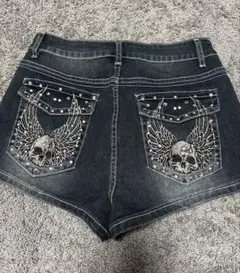 スカル刺繍ダークデニムショートパンツ y2k 平成 グランジ