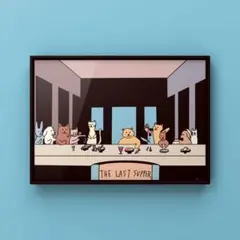 ★A4フレーム付き★オリジナル アートポスター Supper 最後の晩餐 犬猫