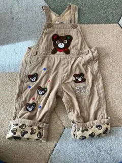 ミキハウス ベージュ クマ刺繍 オーバーオール