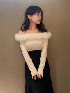 2Wayファーオフショルダーリブニットトップス[an1517]