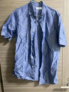 ユニクロ　リネンコットンシャツ　半袖　ブルー　Lサイズ