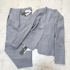 【新品】グリーンレーベル パンツスーツ セットアップ 洗える ノーカラー