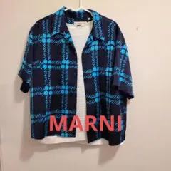 未使用に近い美品　マルニ　ネイビーと青のチェック柄 半袖シャツ　MARNIのサムネイル