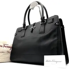 美品 サルヴァトーレフェラガモ ハンドバッグ ガンチーニ レザー ロゴ ブラック