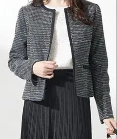 新品　エニィスィス　リップルボーダーストレッチ ノーカラージャケット