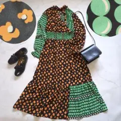 アズノウアズピンキー ボウタイ カシュクール ロングワンピース 花柄 ドット F