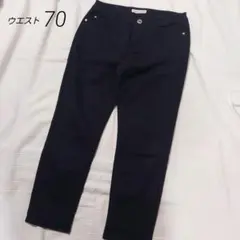 レディース ストレート パンツ 黒 ブラック 長ズボン L 70