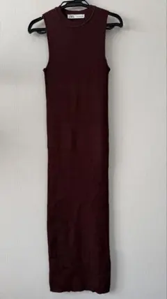 ZARA バーガンディ ノースリーブワンピース S