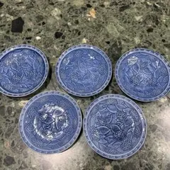 青い花模様　紫陽花の皿 5枚セット