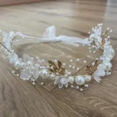 ヘッドドレス ヘアアクセサリー 結婚式 パーティー 子供 キッズ お花 パール