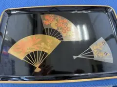 輪島塗 慶塚作 扇面草花蒔絵 進物盆 天然木 漆器