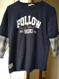 ikka キッズ Tシャツ ネイビー チェック柄160