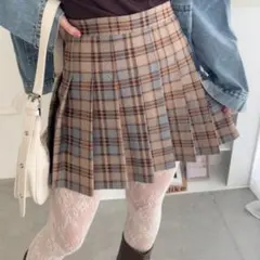 チェックミニ丈プリーツスカート　スカパン　インパン付