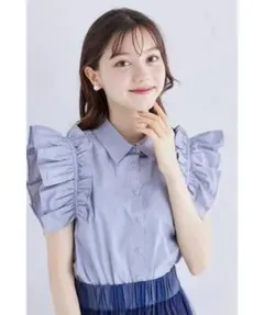 肩ギャザーフリル付き　ノースリーブコットンブラウス　tocco closet