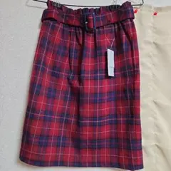 ベルト付き チェック柄 タイトスカート 赤のサムネイル