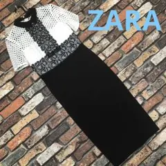美品ZARA WOMAN ザラ透かし編み レース ロング ワンピース USA S