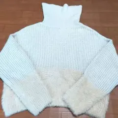 レディース ニット ショート丈 タートルネック ベージュ フリーサイズ