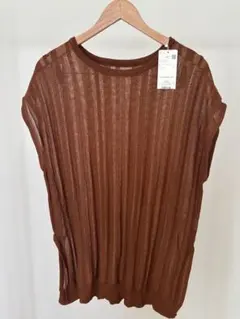 nano universeシアーストライプサイドスリットニットトップス新品タグ付