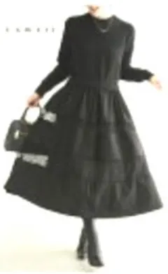 cawaii ブラックニットトップスとフレアスカートのワンピース