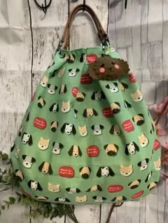 ハンドメイド　ミニバッグ　ワンちゃんフェイス大集合♬ ライトグリーン