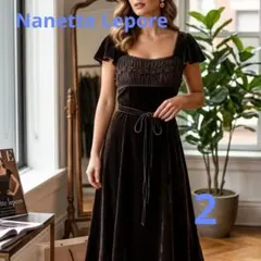 【極美品】Nanette Lepore ベルベット ワンピース リボン 濃茶のサムネイル