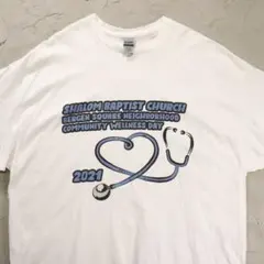 ハート型の聴診器 医療系 白Tシャツ