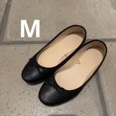 GU バレエシューズ　黒　リボン付き　M