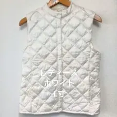 レディース105ホワイトL寸ウルトラライトダウンベスト ノーカラー