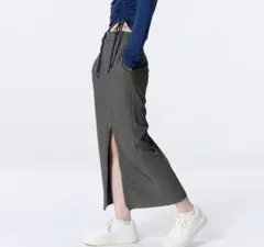 GU フロントジップナローロングスカートQ 07 グレー M