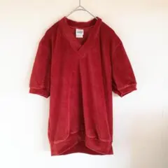 JC penney ヴィンテージ メンズ 半袖ベロアTシャツ ワインレッド Sのサムネイル