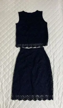 ユニクロ　ネイビー レース セットアップ S