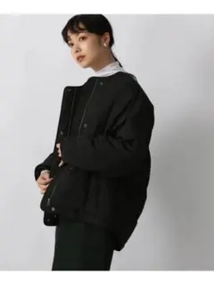 LOWRYS FARM エアサーマルノーカラージャケット ブラック ダウンコート