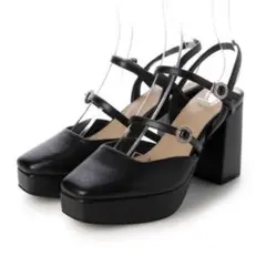 RANDA ビジューバックルプラットフォームパンプス ミュール ブラックS