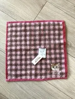PAUL & JOE 猫 刺繍 チェック柄 タオルハンカチ ハンドタオル
