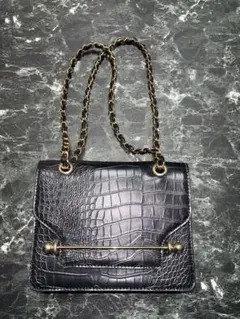 黒 クロコ調 ショルダーバッグ