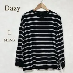 Dazy Tシャツ　長袖　メンズ　ボーダー　黒 × 白　Lサイズ　ストライプ