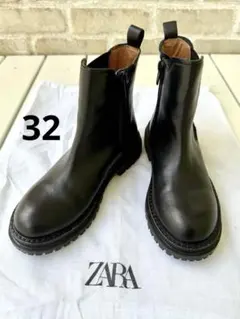 美品【ZARA ザラ】　キッズ　ショートレザーブーツ　チェルシーブーツ　32