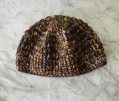 ニット帽(ブラウン)ビーニー クラッシャーハット バケハ クロシェハット 手編み