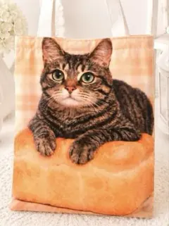 人気猫バッグ キジ猫 パン チェック 丈夫な新品トート 大判 オリジナル
