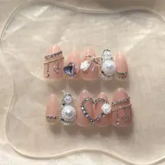 09【現品】 ネイルチップ ワンホン ガーリー 韓国 ちゅるん 推し ハート