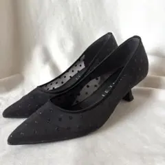 未使用級★LE TALON ポインテッドチュールパンプス ドット22.5cm