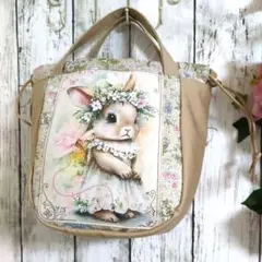 保冷保温ミニ巾着バッグ　うさぎの森の秋