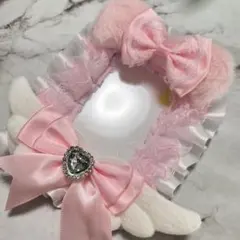 B8ホワイトピンク猫耳天使 トレカケースデコ 硬質ケースデコ レースデコ 推し活