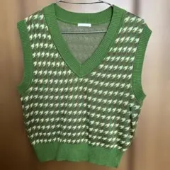 GU グリーン ハウンドトゥース ニットベスト